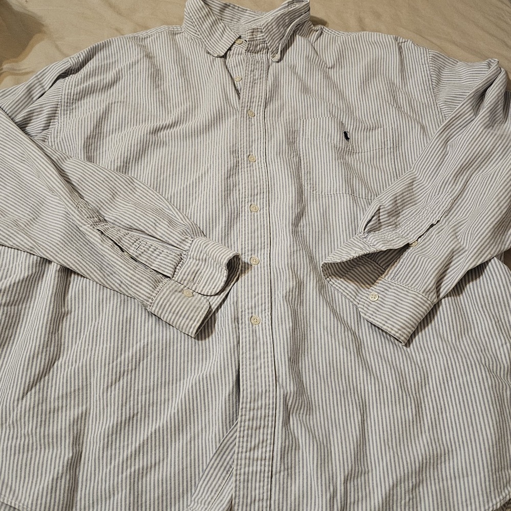 Vintage 90s Polo Ralph Lauren Big Shirt Button Up XXL Pinstripe White Preppy